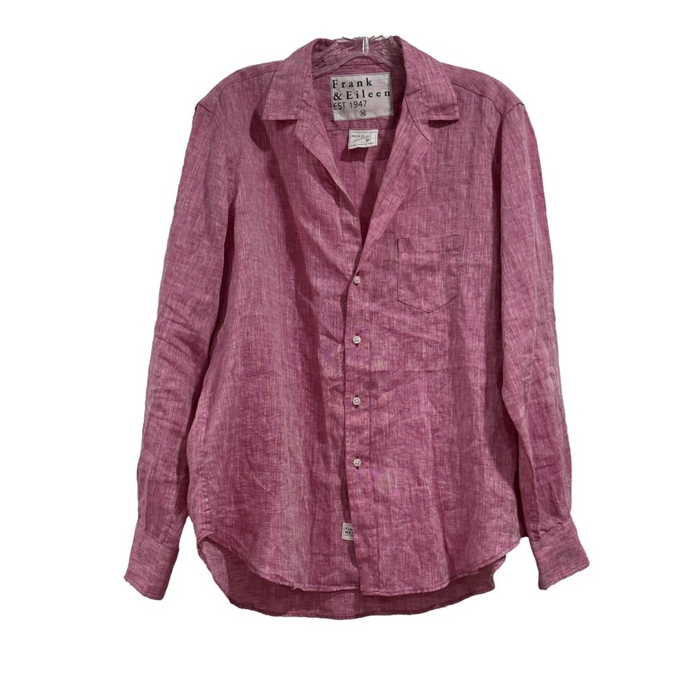 Frank & Eileen Eileen Relaxed Classic Linen Shirt in Magenta Pink - Sz - Medium